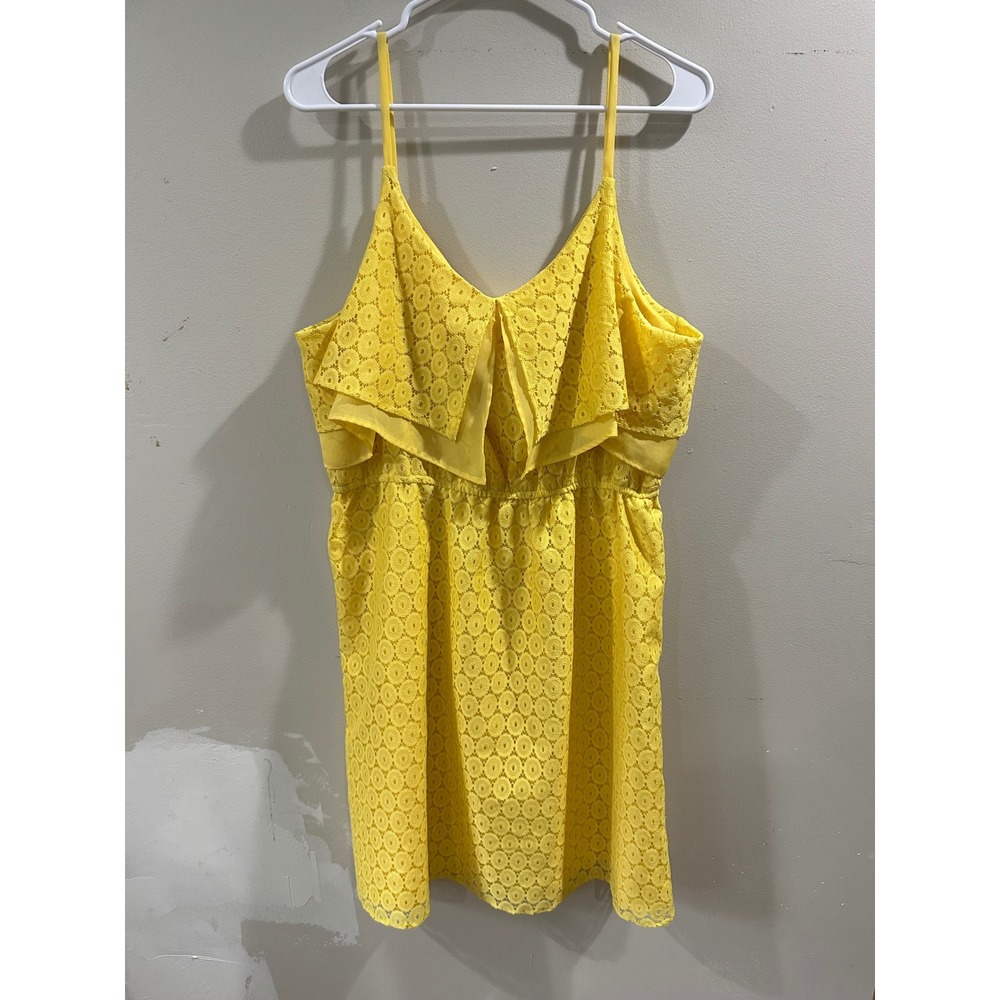 J. Taylor Womens Yellow Eyelet Lace Tiered Ruffle Sun Dress Size 14 C/T